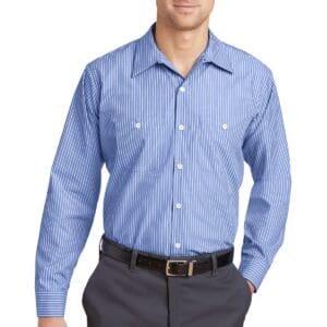 Red Kap Long Size  Long Sleeve Striped Industrial Work Shirt. CS10LONG