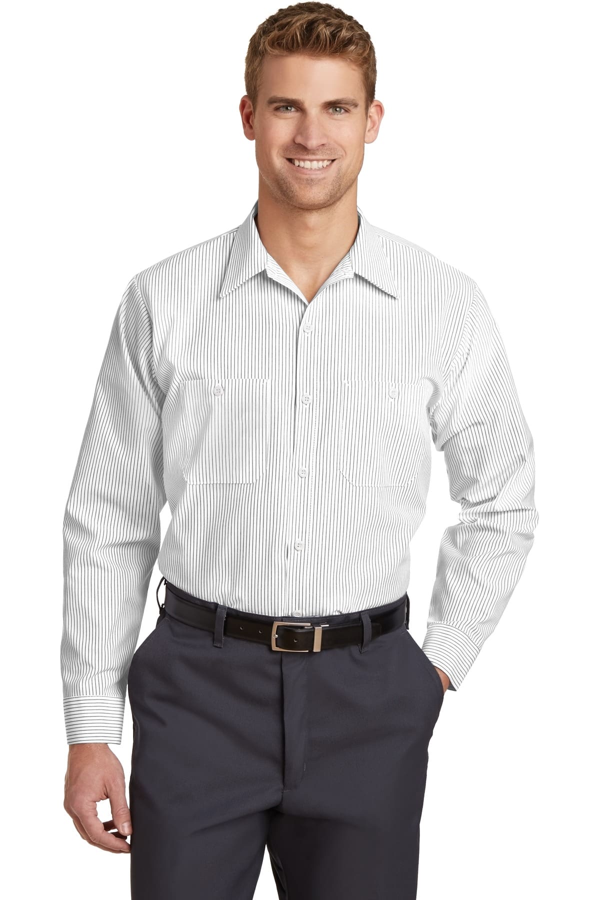 Red Kap Long Sleeve Striped Industrial Work Shirt. CS10